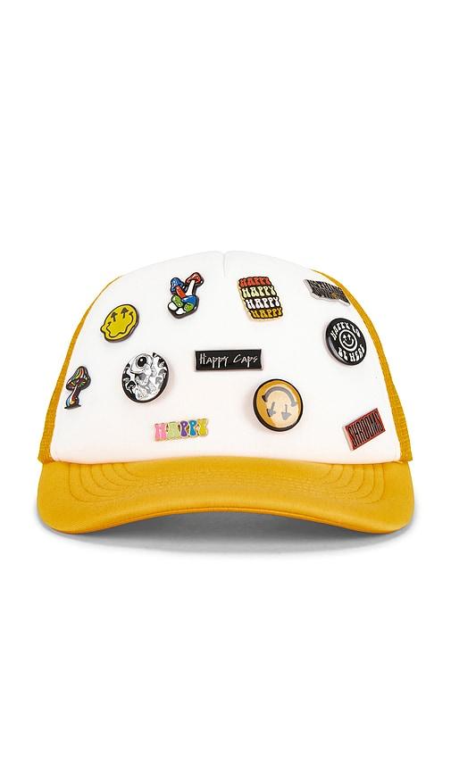 Happy Caps Pin Trucker Hat in Yellow by HAPPY CAPS