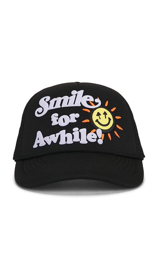 Happy Caps Smile For A While Trucker Hat in Black by HAPPY CAPS
