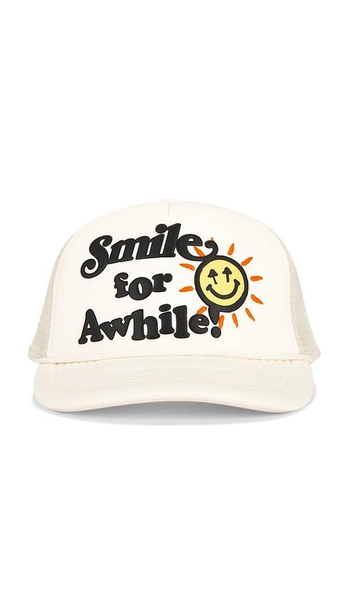 Happy Caps Smile For A While Trucker Hat in Cream by HAPPY CAPS