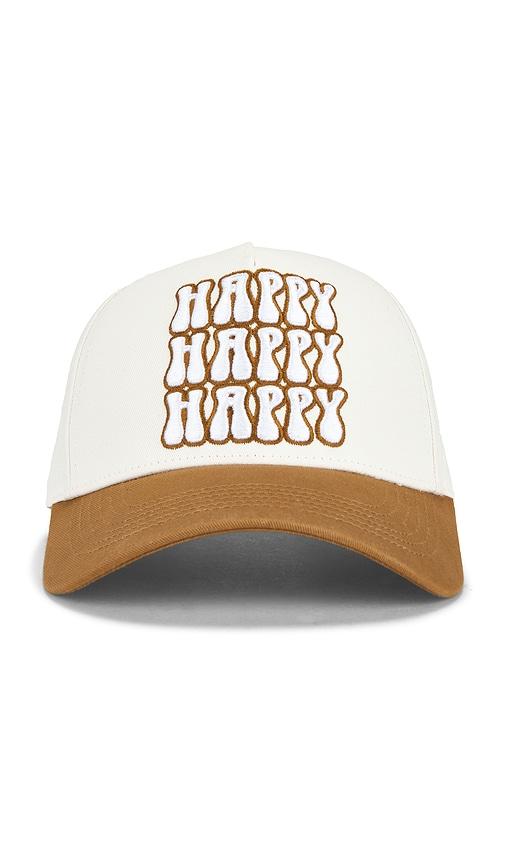 Happy Caps Stacked Bubble Logo Two Tone 5 Panel Hat in Brown,White by HAPPY CAPS