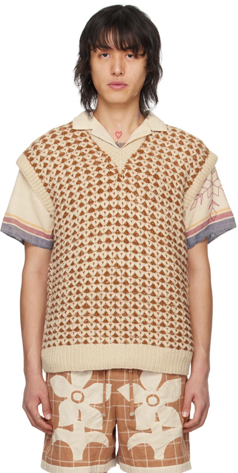 Orange & Off-White Jacquard Vest by HARAGO