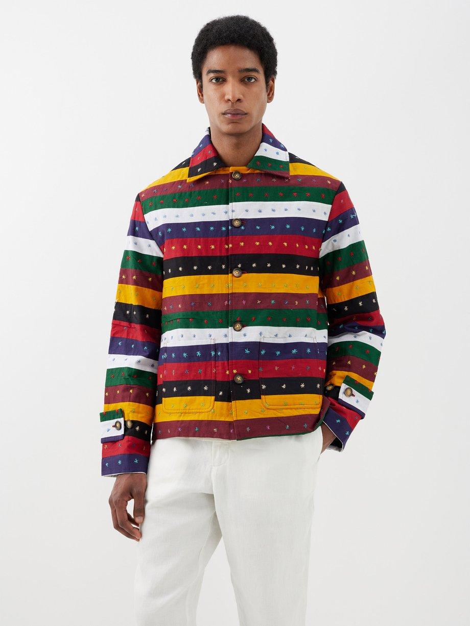 Star-embroidered striped cotton jacket by HARAGO