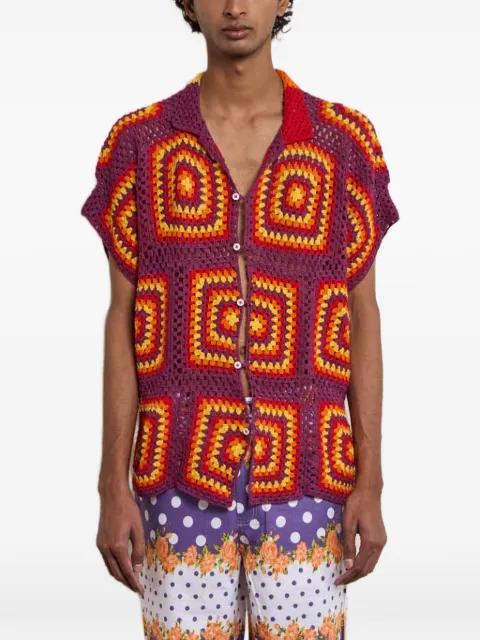 crochet-knit patchwork shirt by HARAGO