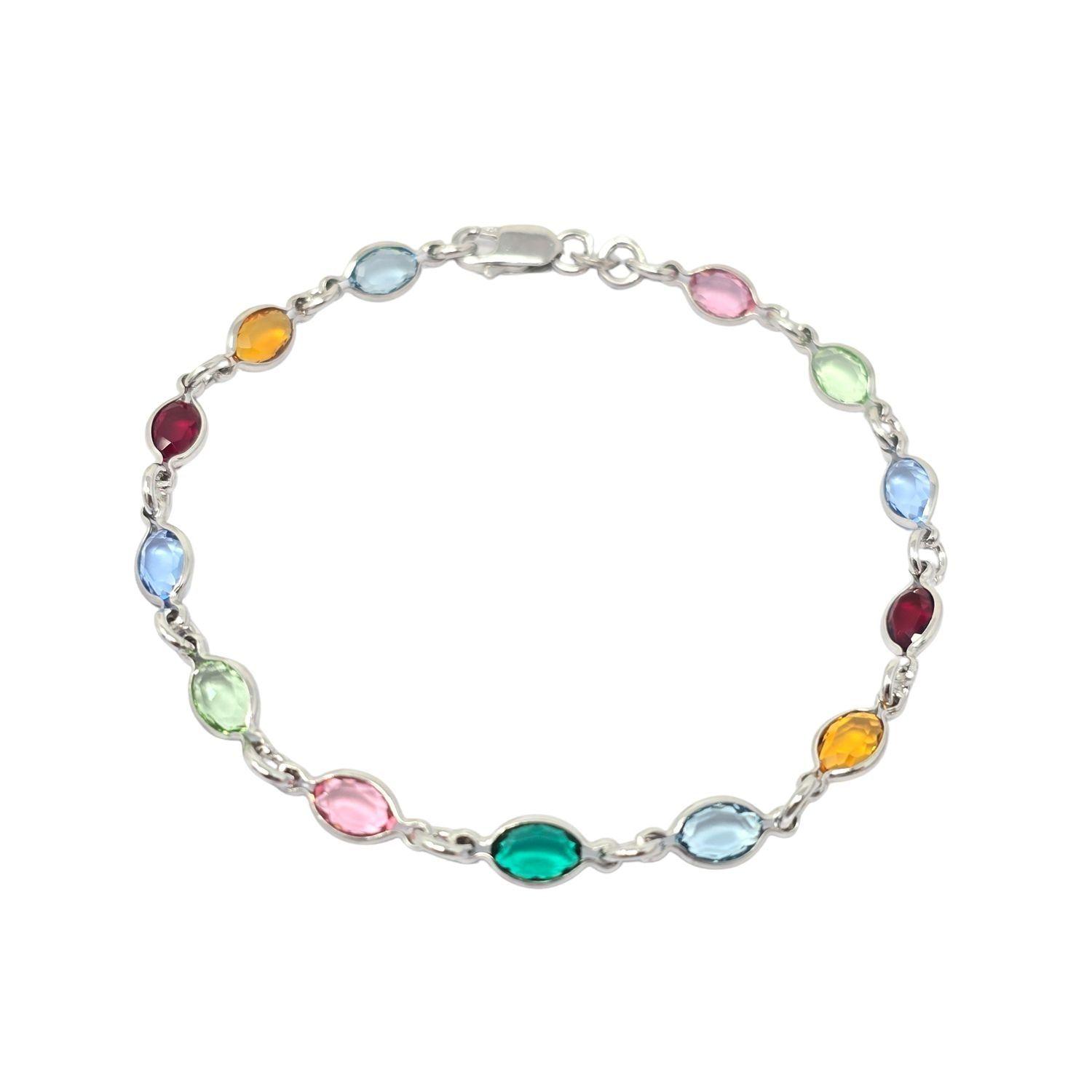Colourful Multi Gemstone Sterling Silver Bracelet by HARFI