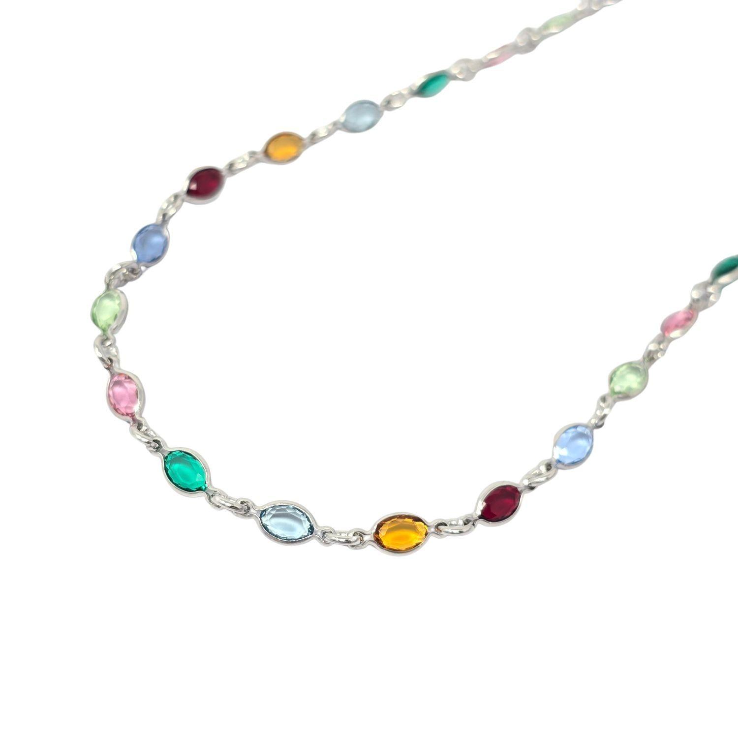 Colourful Multi Gemstone Sterling Silver Chain Necklace by HARFI