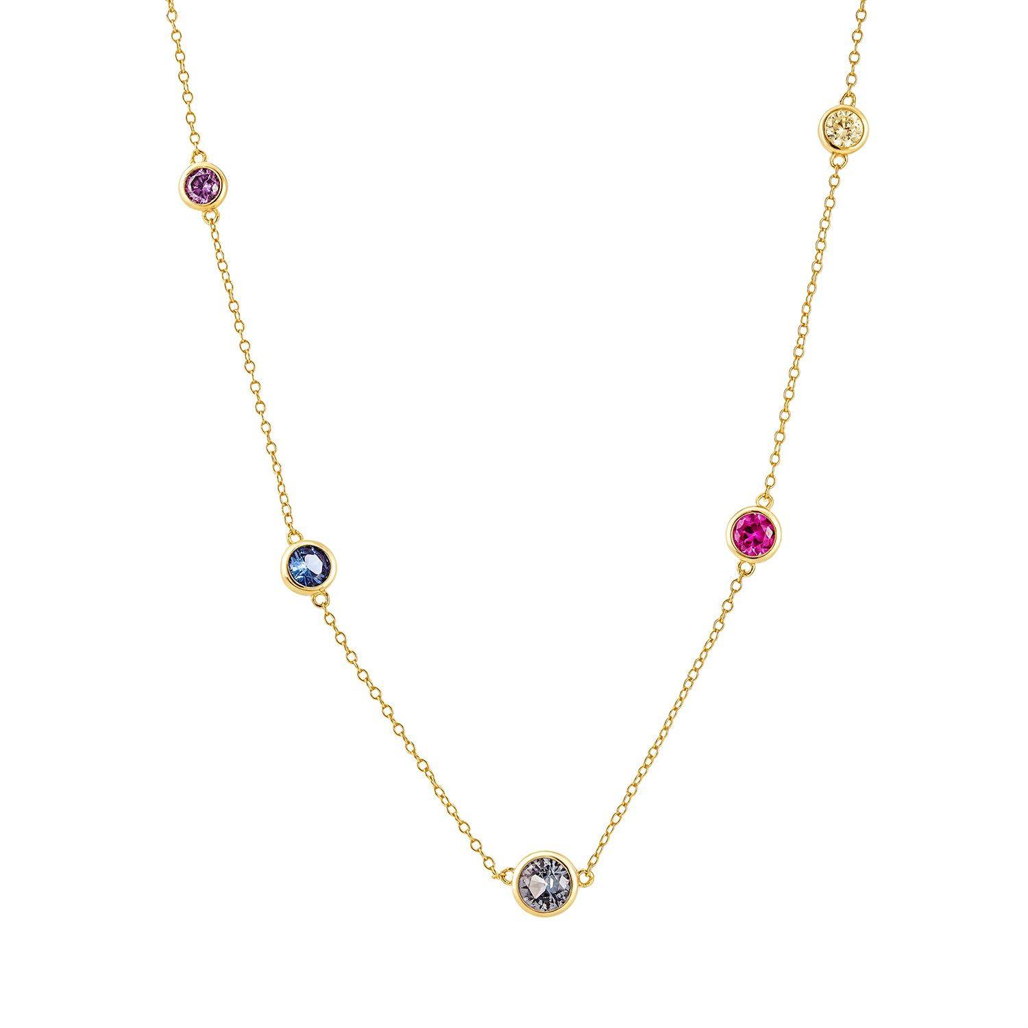 Delicate Multi Gemstone Crystal Gold Plated Necklace by HARFI