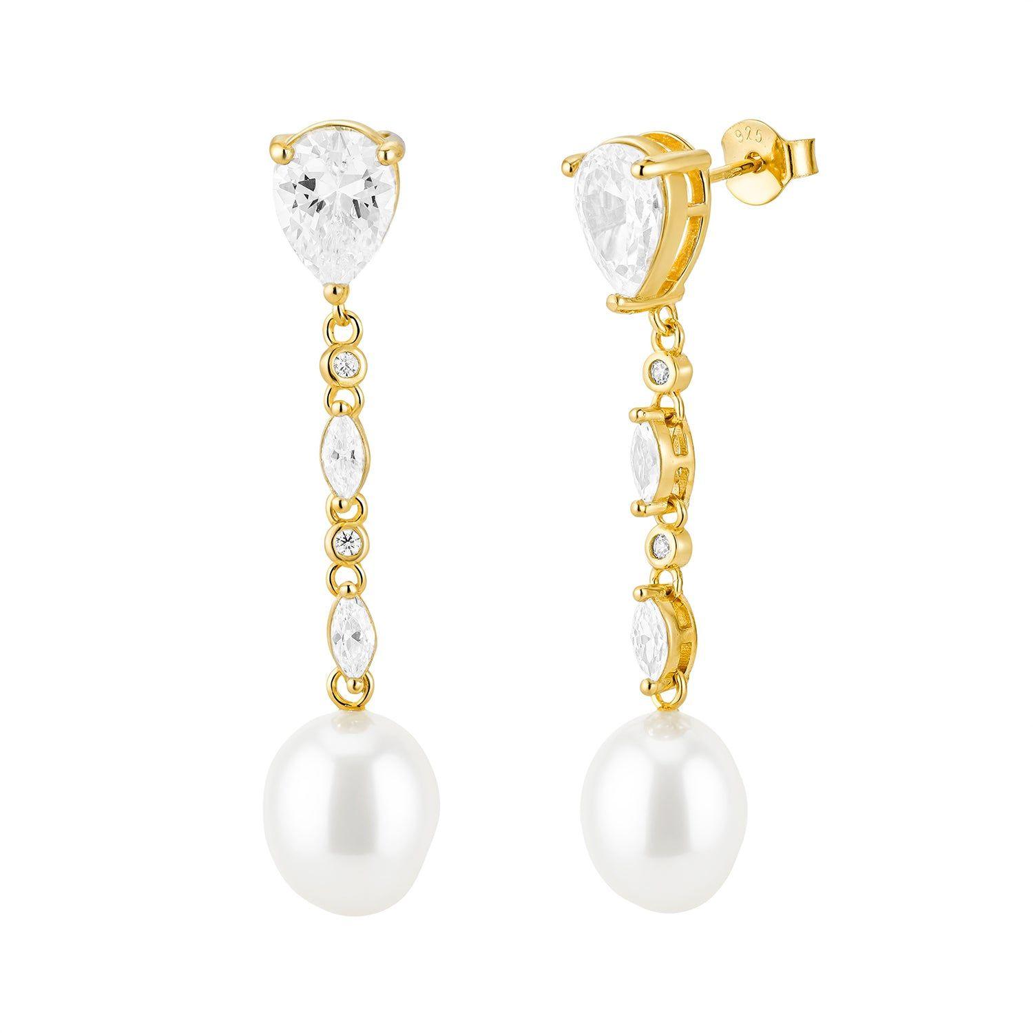 Elegant Baroque Pearl Gold Plated Dangle Drop Earrings by HARFI