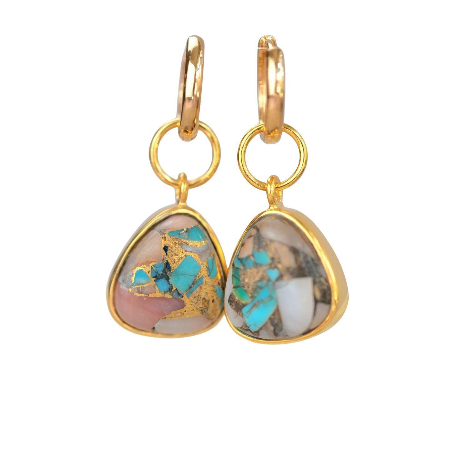 Opal Turquoise Gemstone Gold Vermeil Hoop Earrings by HARFI
