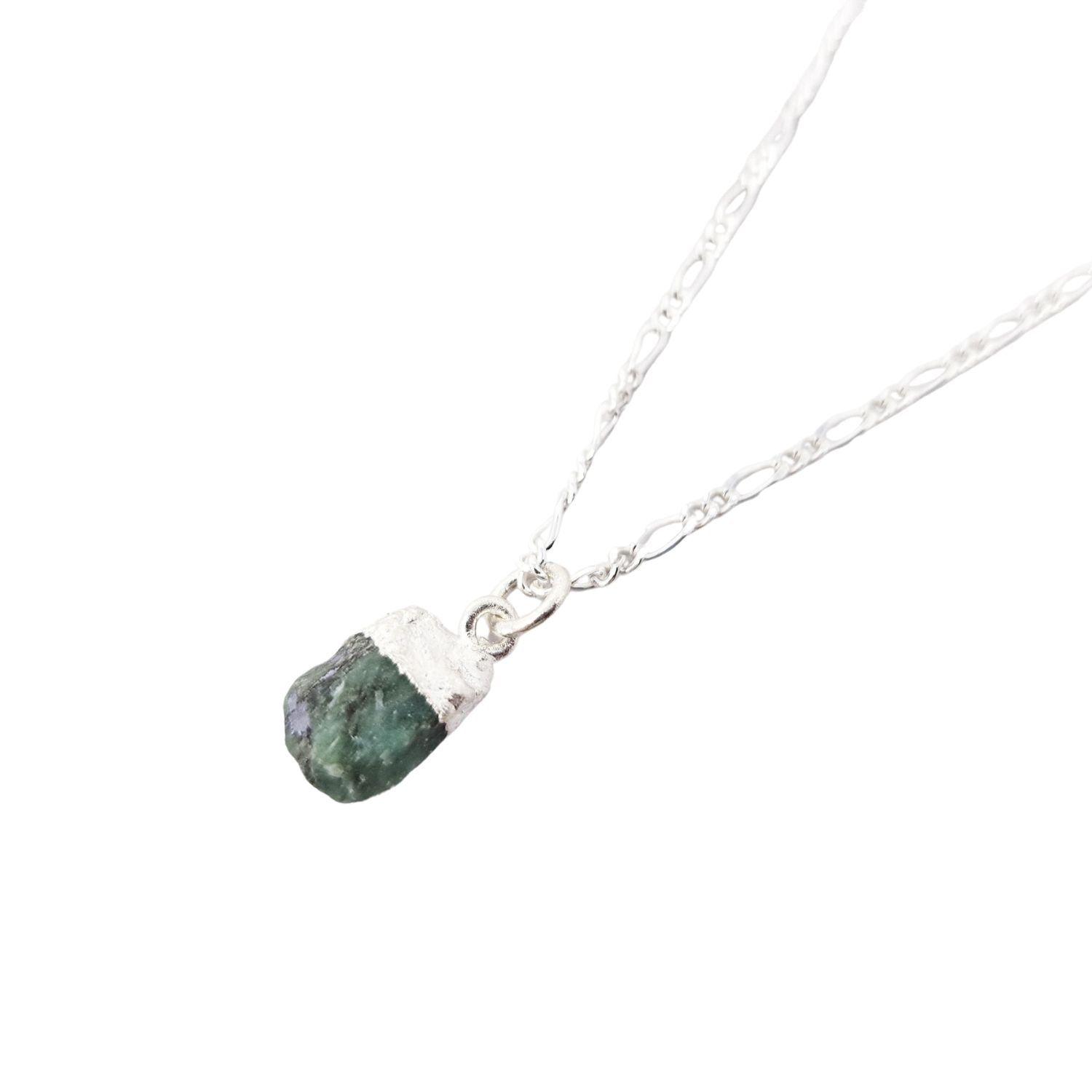 Raw Emerald Sterling Silver May Birthstone Necklace by HARFI