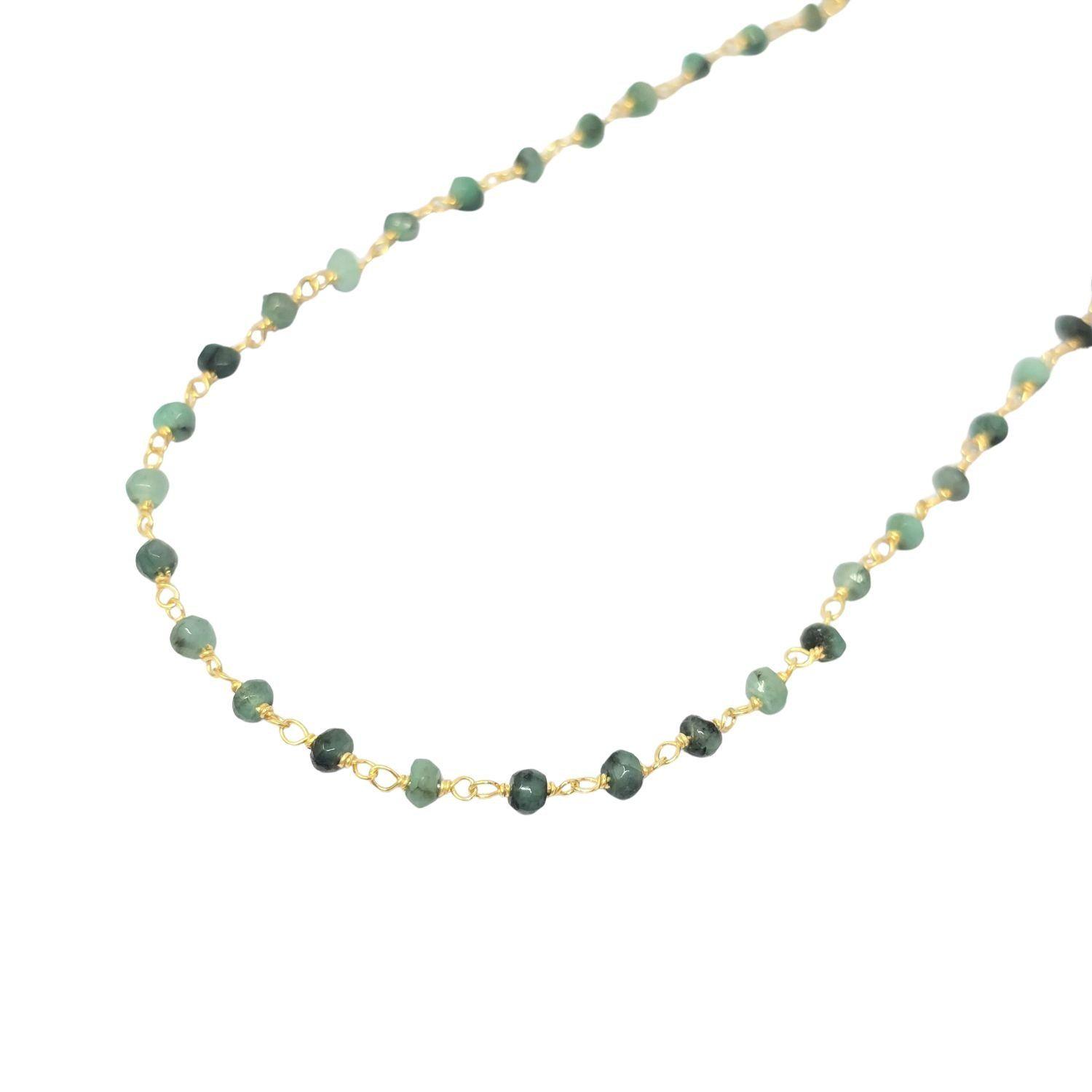 Raw Green Emerald Beaded Delicate Gold Plated Necklace by HARFI
