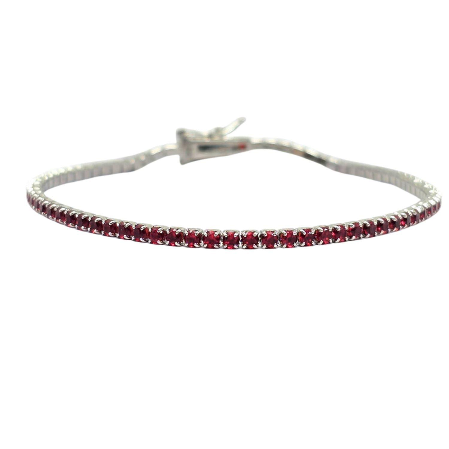Ruby Gemstone Sterling Silver Tennis Bracelet by HARFI
