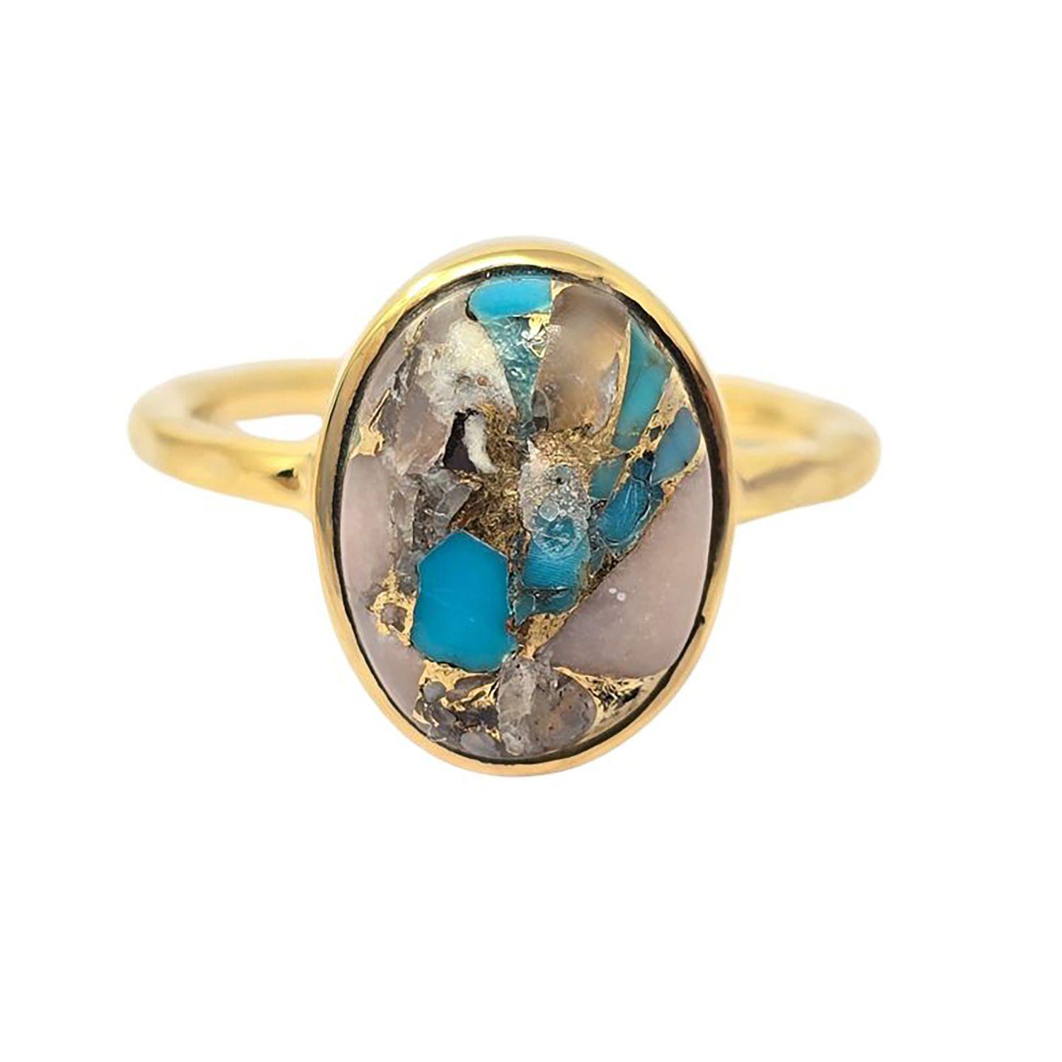 Statement Opal Turquoise Gemstone Gold Vermeil Ring by HARFI