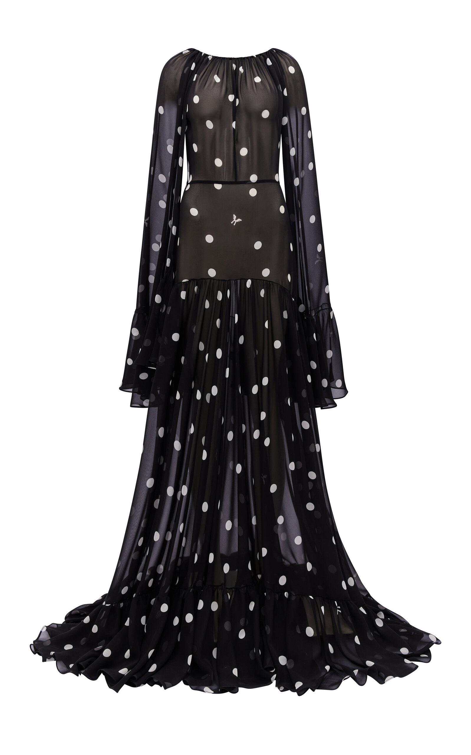 Harithand Exclusive Steorra Flared-Sleeve Polka-Dot Silk Maxi Dress - Moda Operandi by HARITHAND