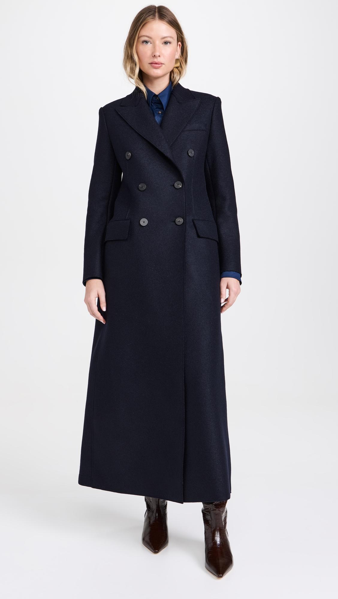 Women Long Double Breasted Tailored Coat Pressed Wool by HARRIS WHARF LONDON