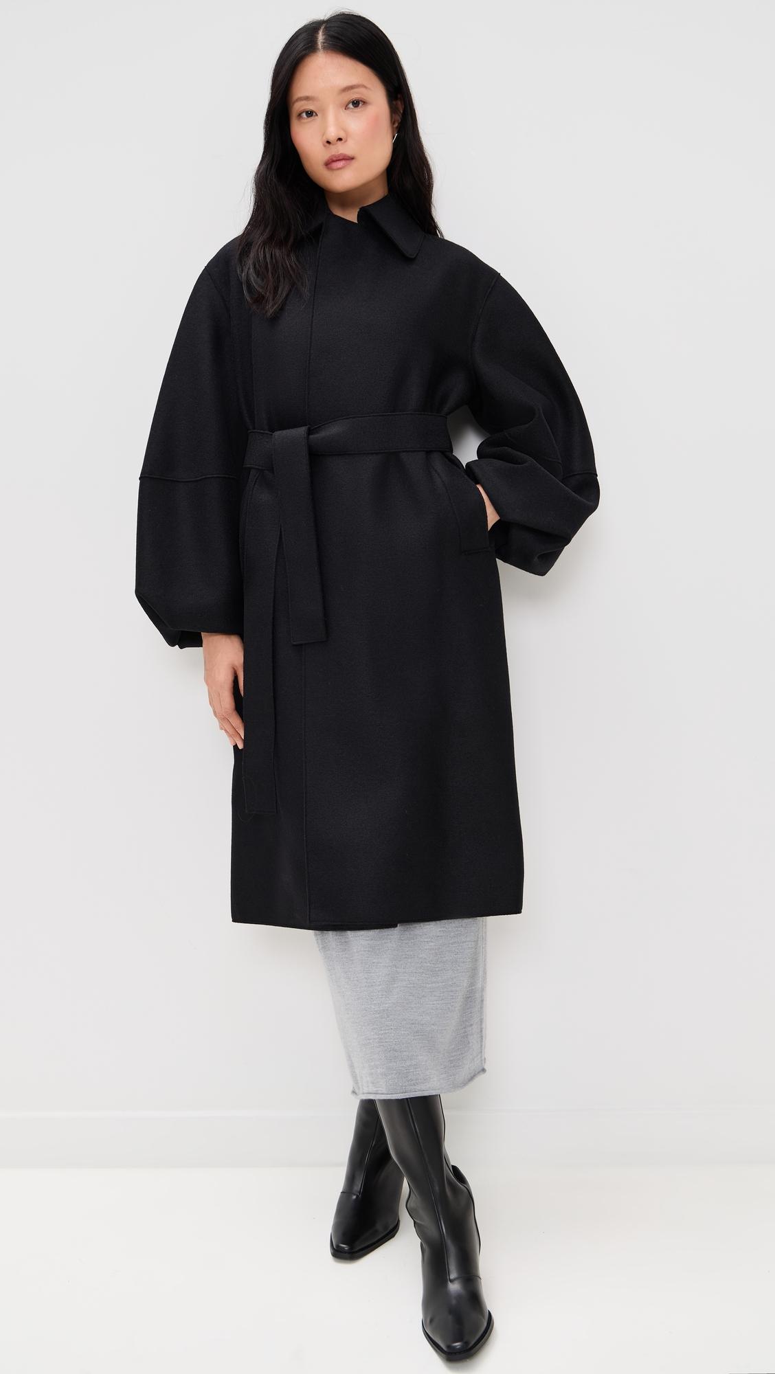 Women Puff Sleeve Pressed Wool Coat by HARRIS WHARF LONDON
