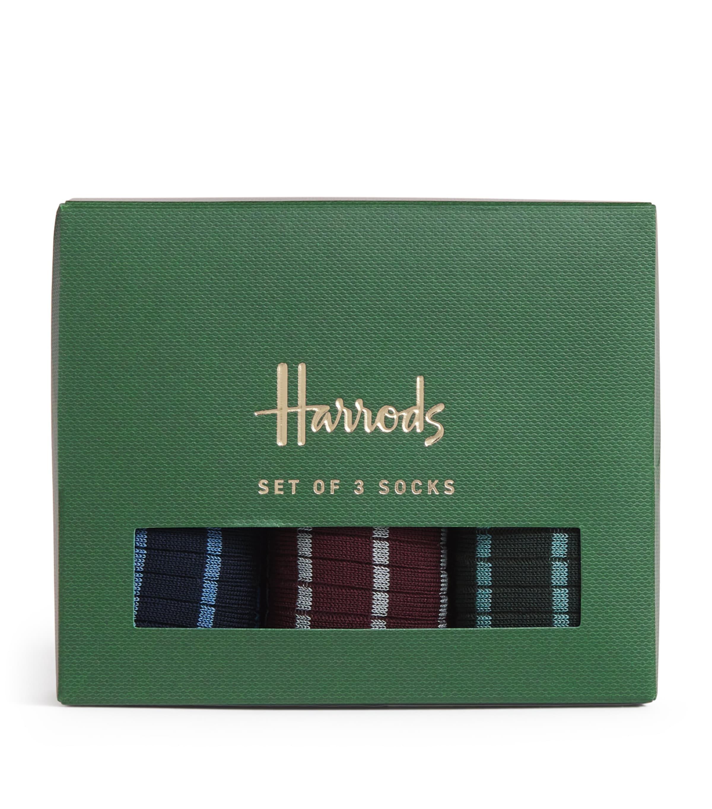Harrods Cotton-Blend Stripe Ribbed Socks (Pack of 3) by HARRODS