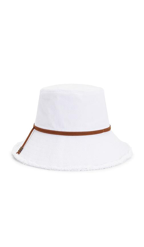 Hat Attack Fringed Bucket Hat in White by HAT ATTACK