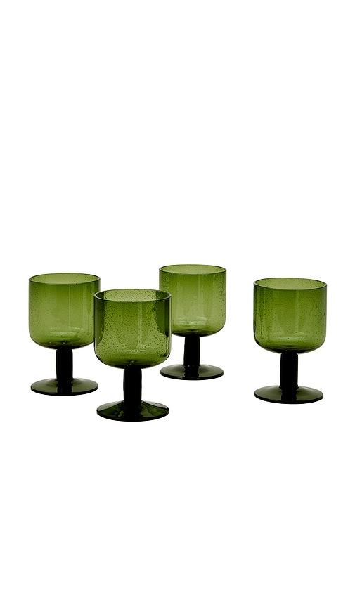 HAWKINS NEW YORK Stemmed Simple Seeded Glassware Set Of 4 in Olive by HAWKINS NEW YORK