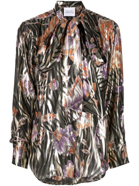 lurex jacquard pussybow shirt by HAYLEY MENZIES