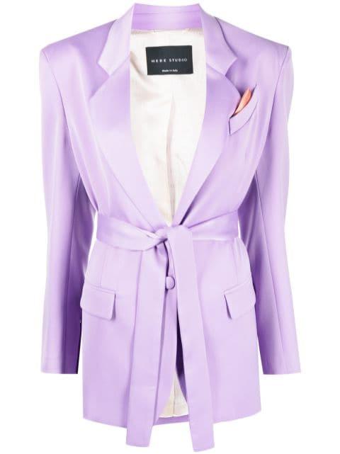 belted-waist long-sleeve blazer by HEBE STUDIO