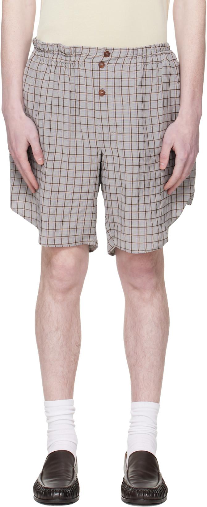 Gray & Brown Checked Shorts by HED MAYNER
