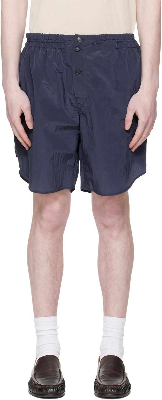 Navy Curved Shorts by HED MAYNER