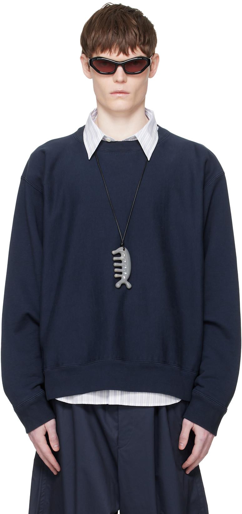 Navy Embroidered-Logo Sweatshirt by HED MAYNER