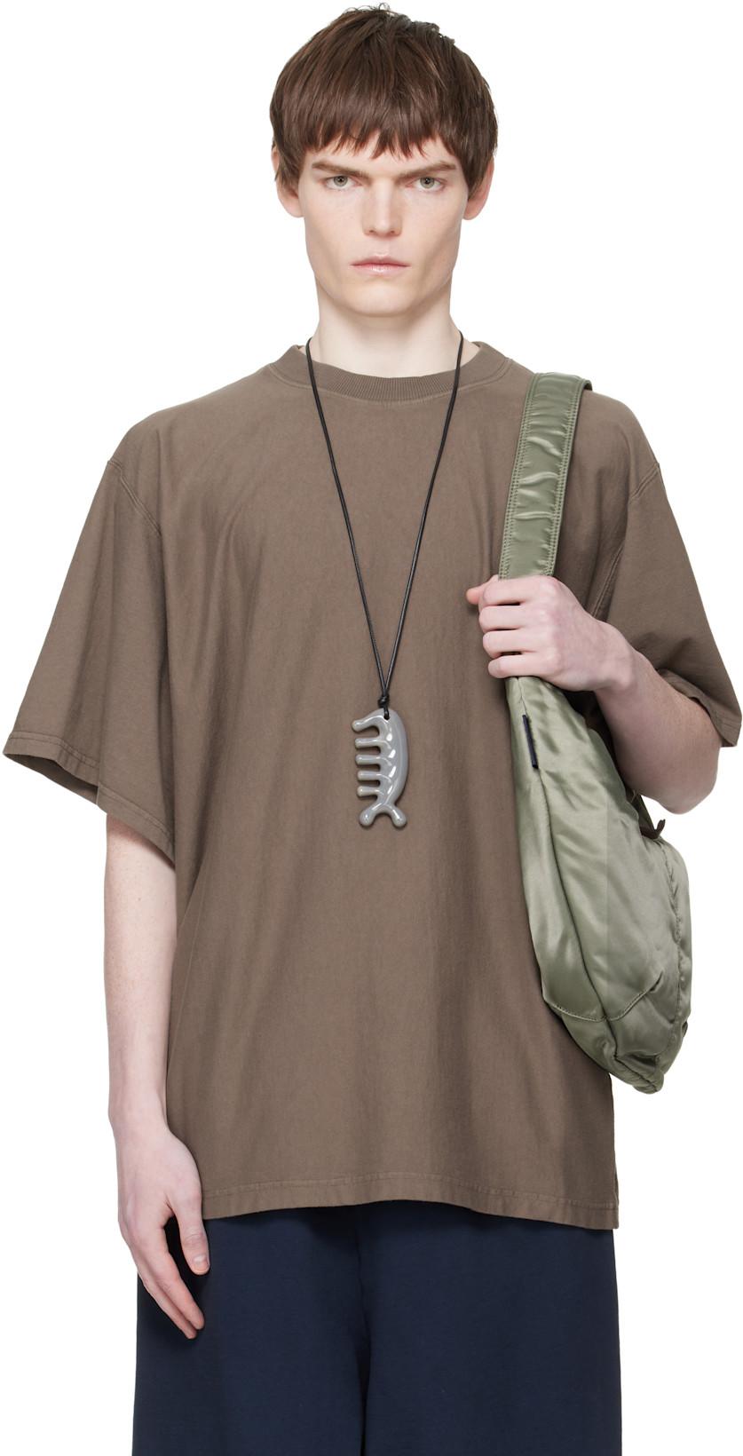 Taupe Embroidered-Logo T-shirt by HED MAYNER