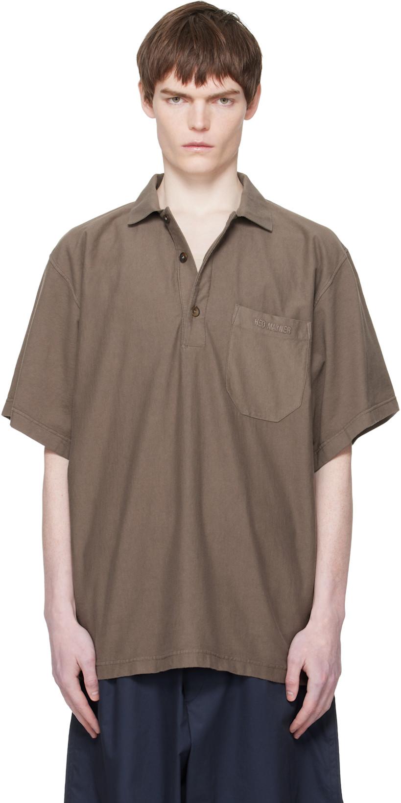 Taupe Garment-Dyed Polo by HED MAYNER