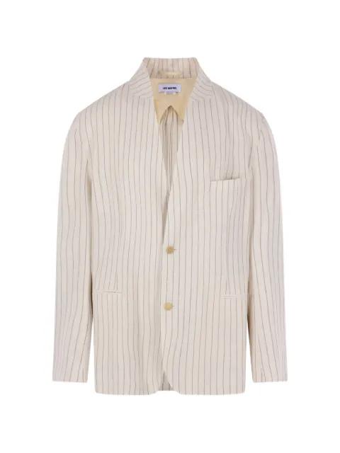 pinstripe collarless blazer by HED MAYNER