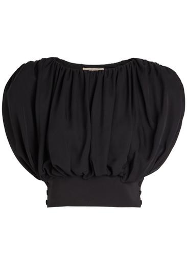 Cummerbund draped silk crop top by HEIRLOME