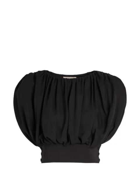 Cummerbund gathered puff-sleeve top by HEIRLOME