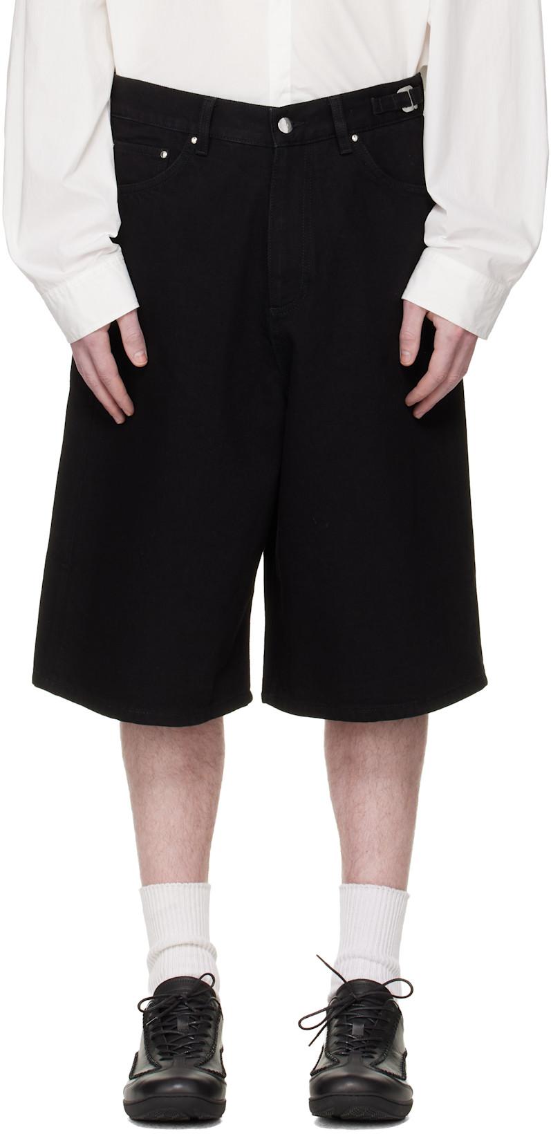 Black Fence Denim Shorts by HELIOT EMIL