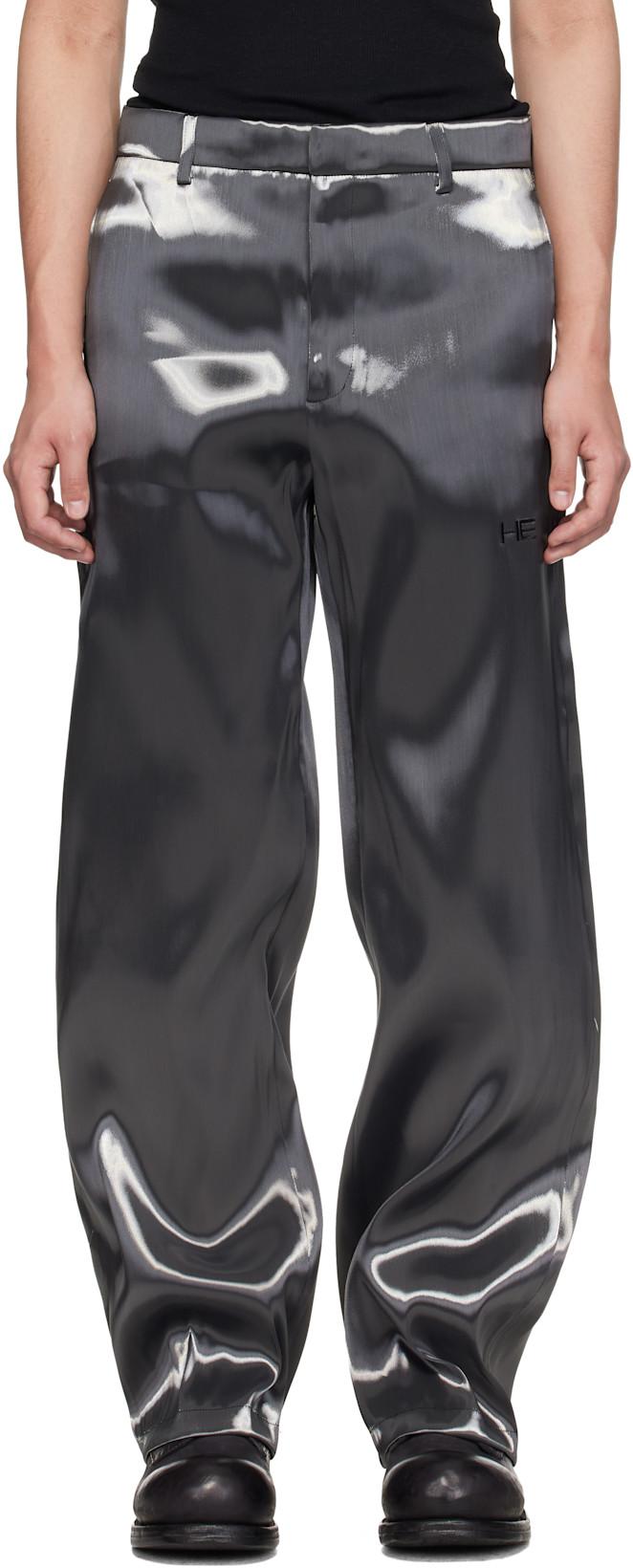 Silver Liquid Metal Trousers by HELIOT EMIL