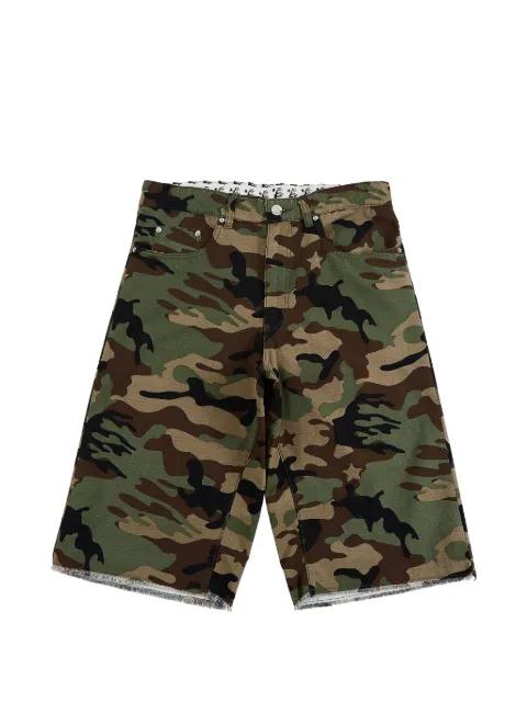 camouflage-print raw-edge shorts by HELLSTAR