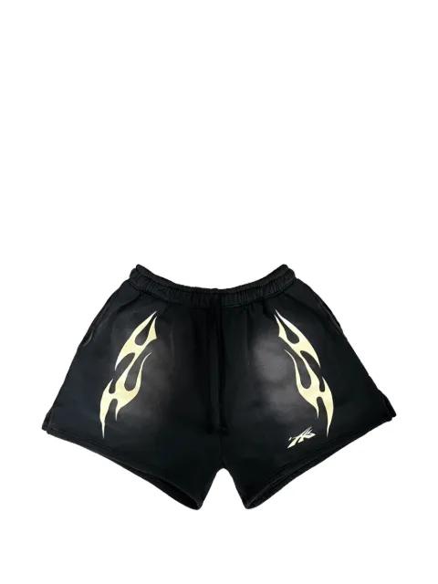 flame-print track shorts by HELLSTAR