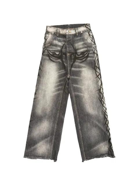 graffiti-details wide-leg jeans by HELLSTAR