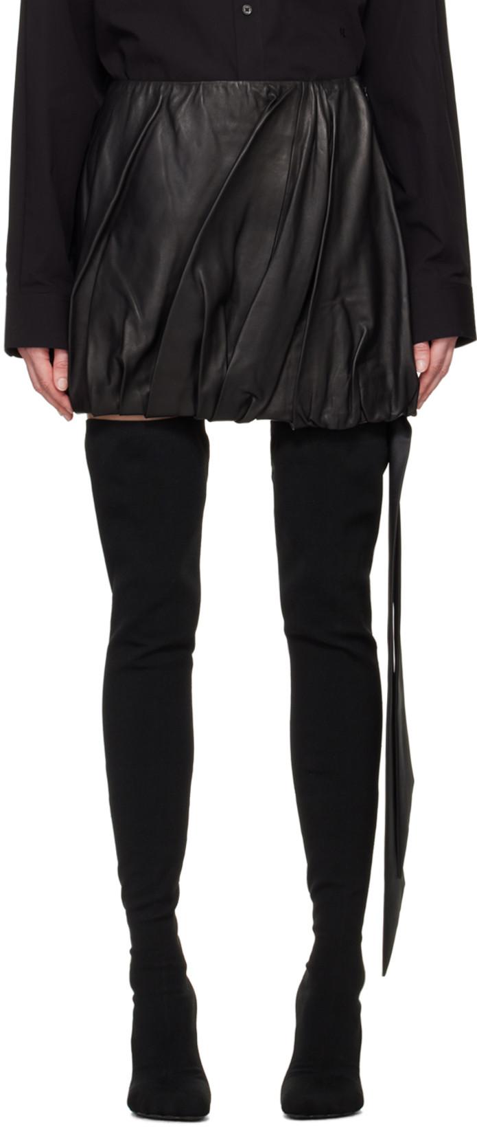 Black Ballooned Leather Miniskirt by HELMUT LANG