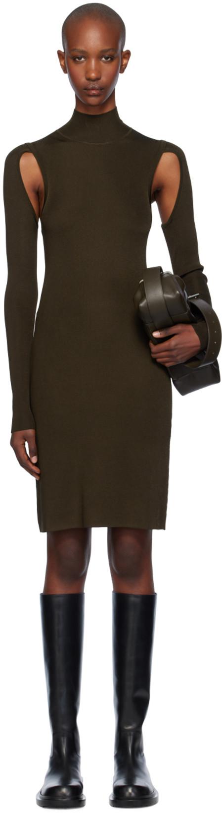 Brown Air Turtleneck Midi Dress by HELMUT LANG