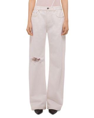 Distressed High Rise Bootcut Jeans in Matte White by HELMUT LANG