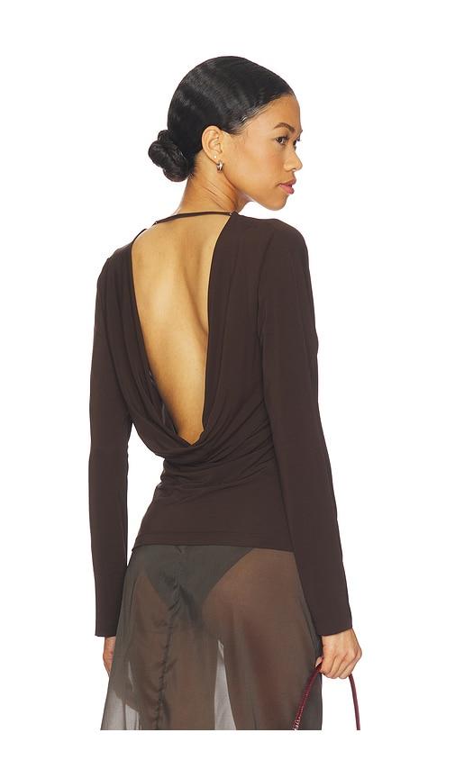Helmut Lang Cowl Back Long Sleeve Top in Brown by HELMUT LANG