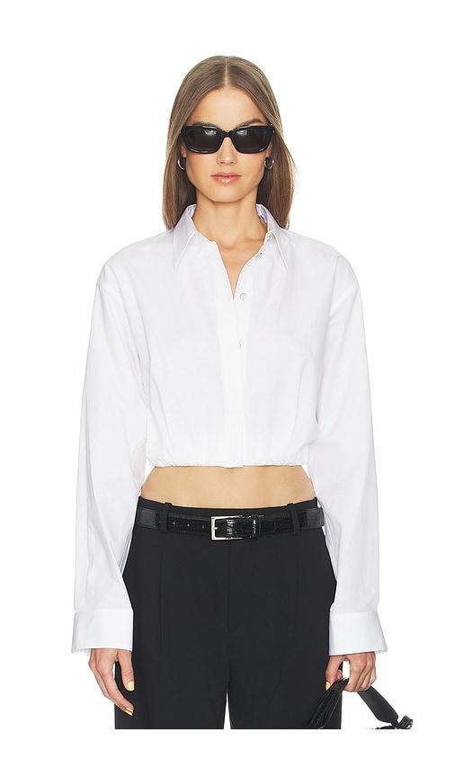 Helmut Lang Cropped Gather Shirt in White by HELMUT LANG