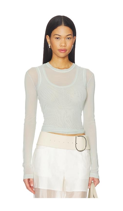 Helmut Lang Mesh Layered Long Sleeve Top in Mint by HELMUT LANG