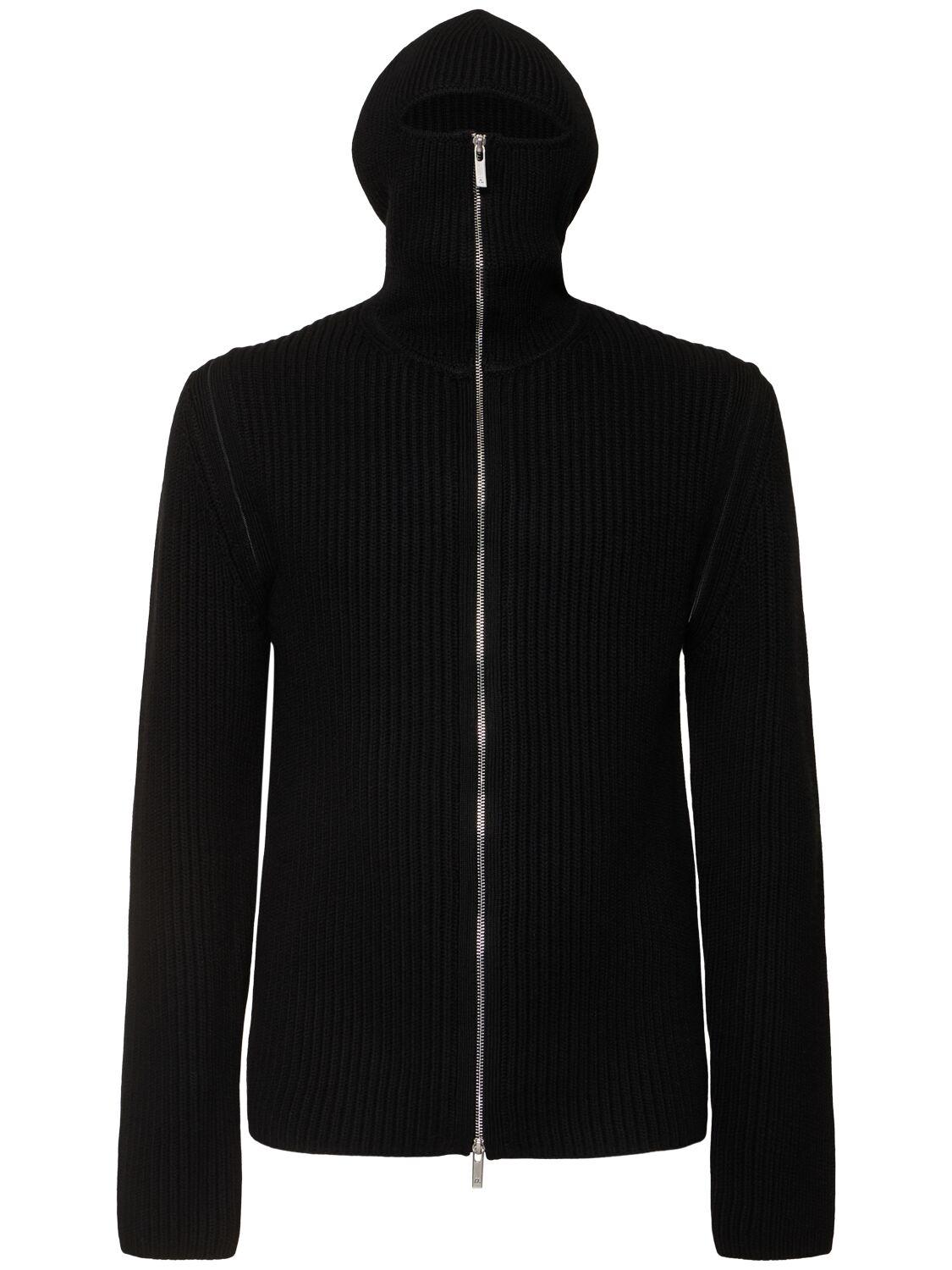 Hooded Wool Knit Full-zipped Sweater by HELMUT LANG