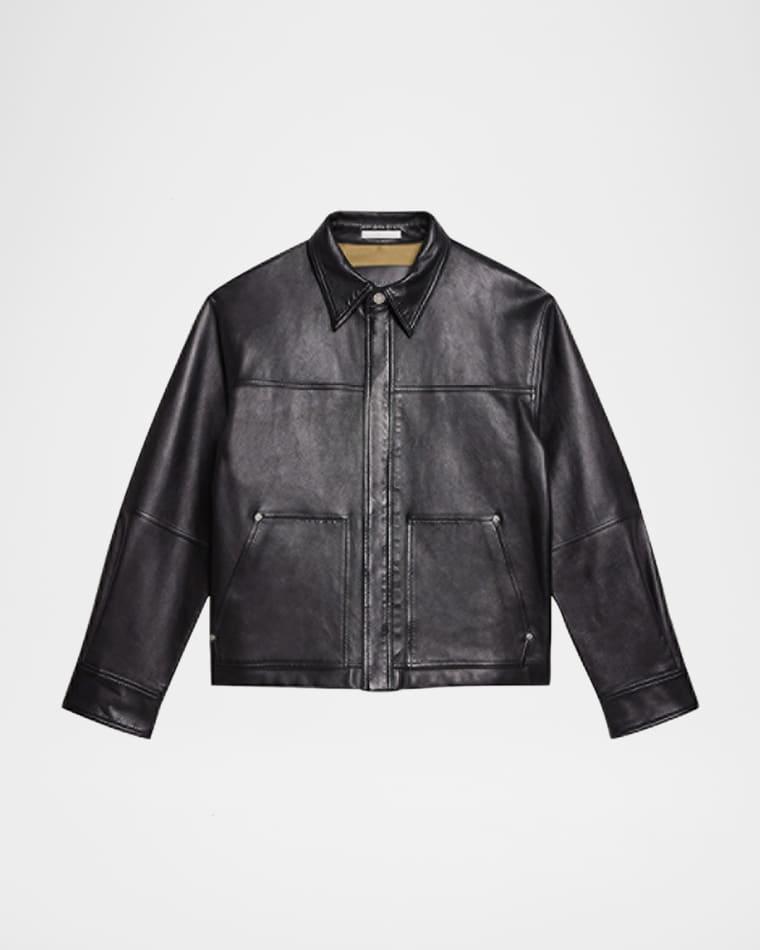 Men's Bonded Leather Snap-Front Jacket by HELMUT LANG