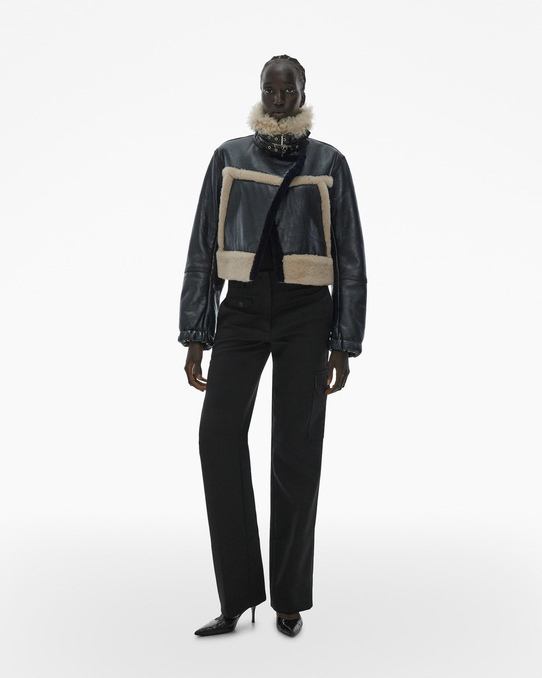 Ribbed Shearling Aviator Jacket by HELMUT LANG