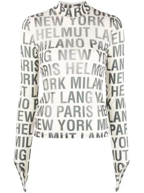 all-over logo print top by HELMUT LANG