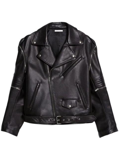 belted leather biker jacket by HELMUT LANG