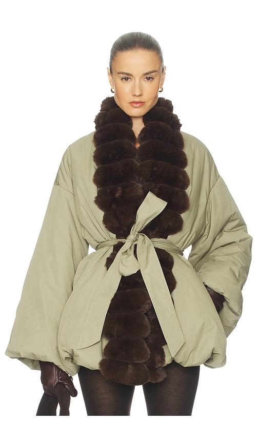 Helsa Bubble Puffer With Faux Fur in Green by HELSA