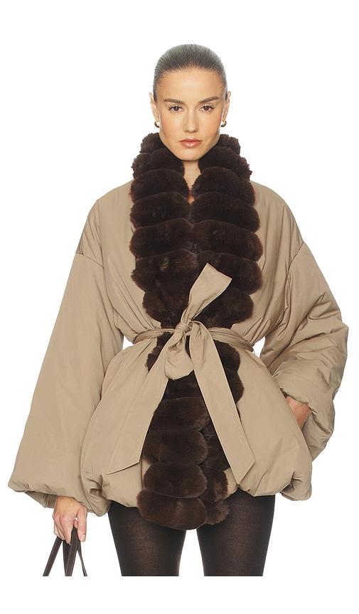 Helsa Bubble Puffer With Faux Fur in Tan by HELSA